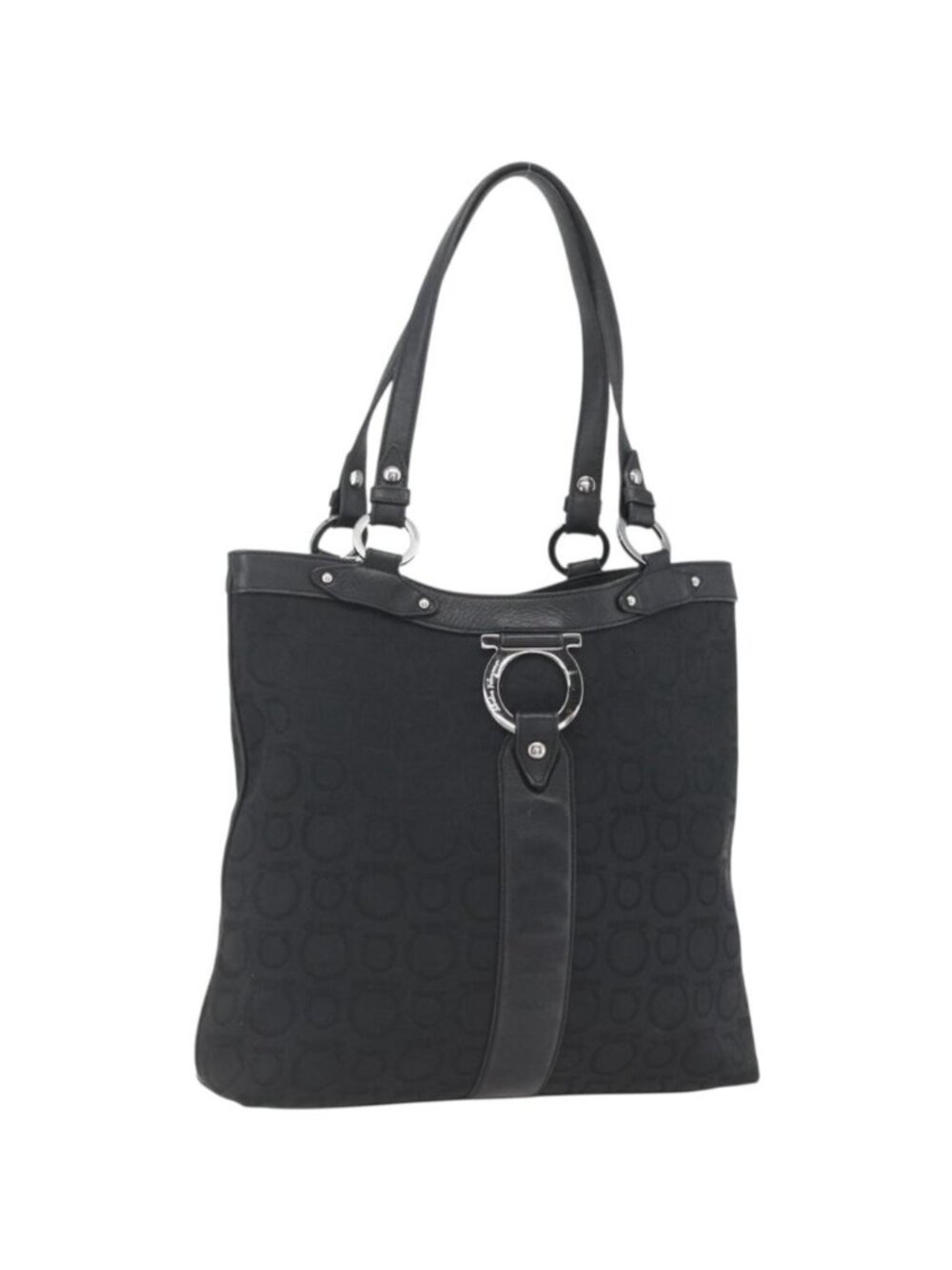 Salvatore Ferragamo Tote Bag Canvas Black Silver